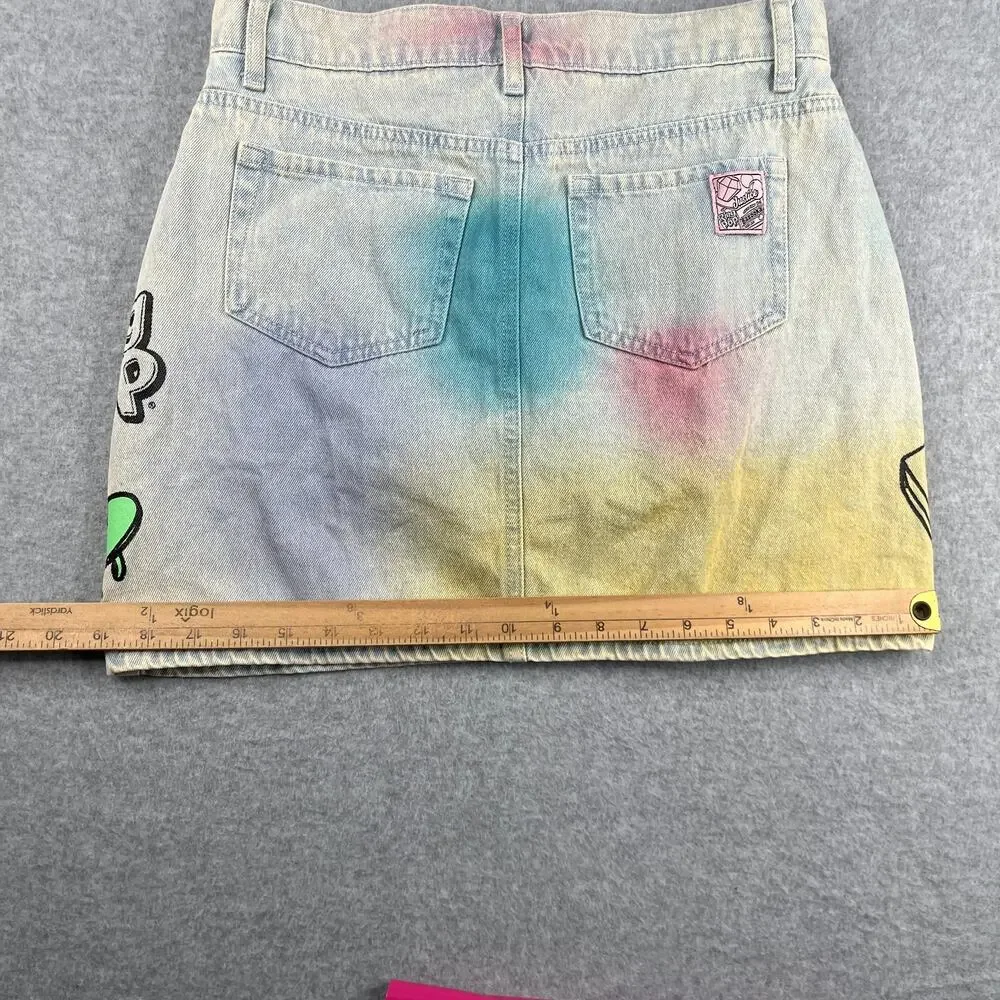 Justice Jean Skirt High Rise Ring Pop Bazooka Gum Colorful Logo Lined Size 16